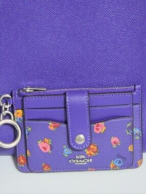 Coach ID Card Case Wallet Mini Vintage Rose Floral Flowers Sport Purple C9933